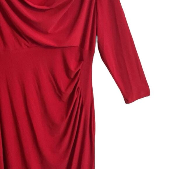 Chaps Women's Red Cowl Neck Ruched Sheath Dress Flattering 3/4 Sleeve -Size L - Picture 5 of 11